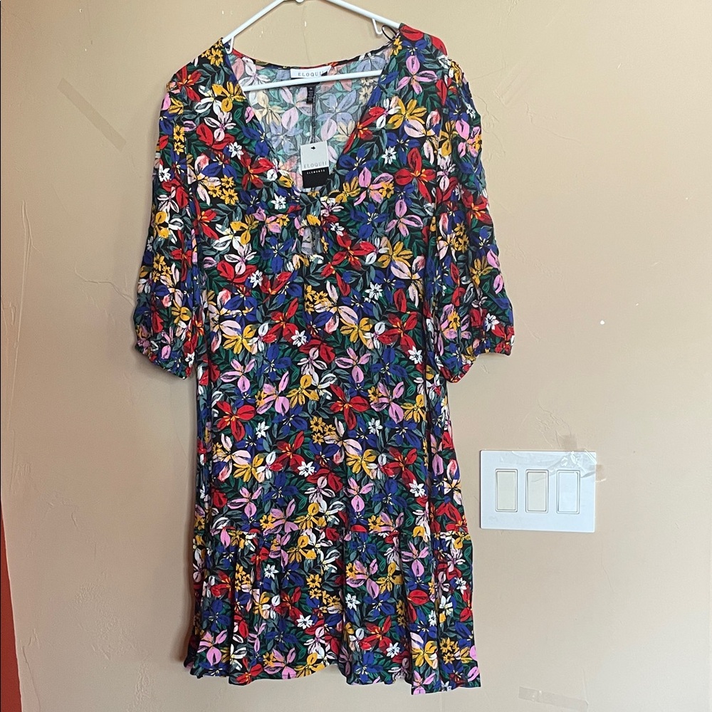 Eloquii Floral Print Dress in Pink, Green & Coral NWT.